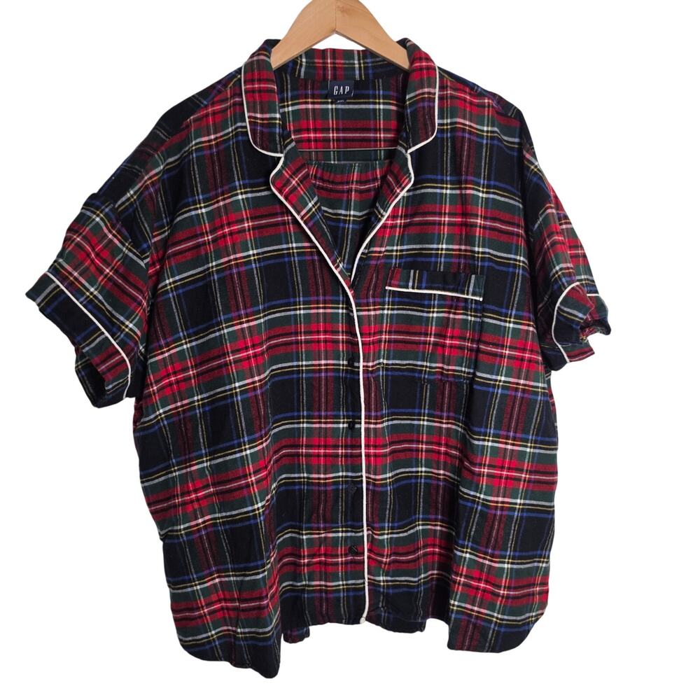 GAP Women's Size XXL Multicolor Flannel Plaid 2-Piece Pajama Short Set Holiday - Picture 1 of 6